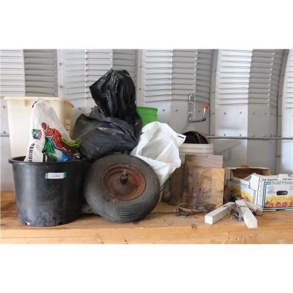 Lot: Water Hose, Wheel Barrow Tire, Floor Register, Animal Traps, Fertilizer, Misc.