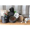 Image 1 : Lot: Water Hose, Wheel Barrow Tire, Floor Register, Animal Traps, Fertilizer, Misc.
