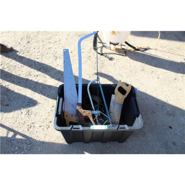 (4) Saws & Rope in Storage Tote w/Lid