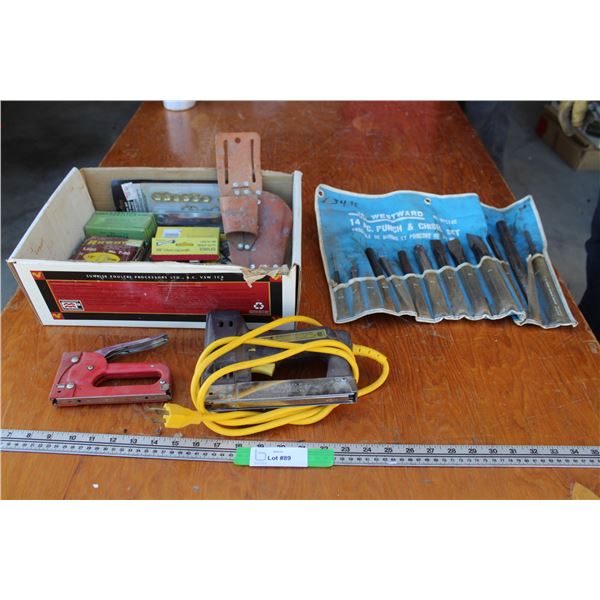 (2) Staplers (Electric & Manual) & Staples, Punch & Chisel Set