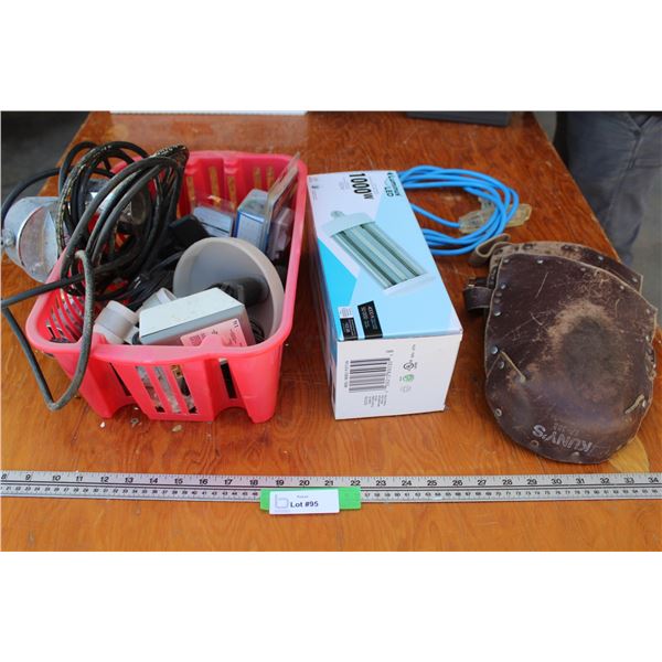 Light Fixtures - Assorted & Light Bulb & Leather Knee Pads