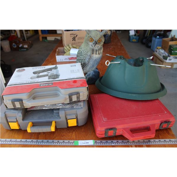Outdoor Owl & Christmas Tree Stand, (#) Empty Tool Cases