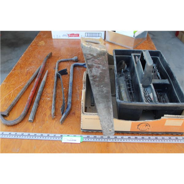 Pry Bars, Tire Iron, Punch, Tool Tray, Drill Bits - Assorted, Saw