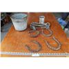 Image 1 : (4) Horse Shoes & Turn Buckles & Galvanized Pail