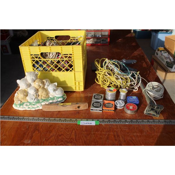 Wooden Level, Solder - Assorted, Electric Weather Sensor, Various Ropes in Milk Crate