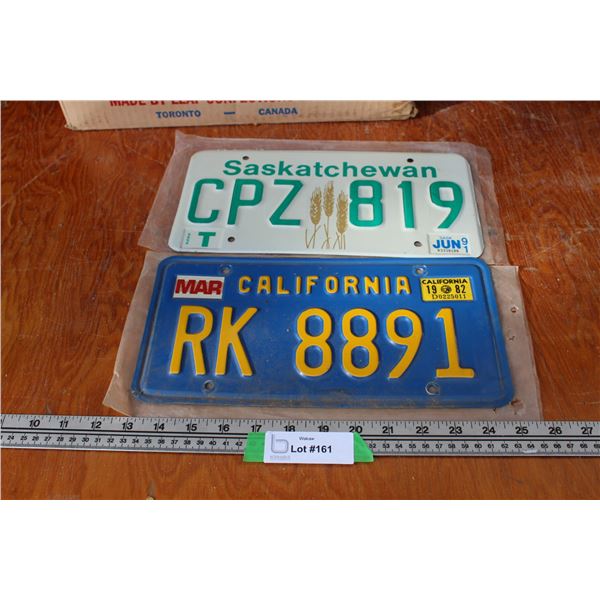 California License Plate & Saskatchewan License Plate