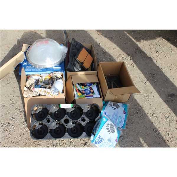 Foam Insulators in Bag, (2) Light Fixtures, John Deere Air Filter, Pop Bottle Holder, Misc.