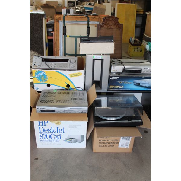 Stereo Cabinet w/VHS Player, Shaw Star Choice Receiver, Samsung VCR/DVD Player, Thornes Record Playe