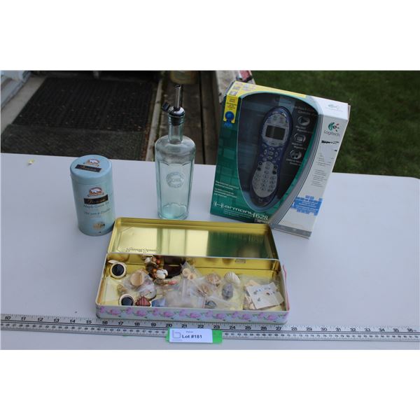 Earrings - Assorted, Harmony Logitech Remote, Oil Dispenser, Tin