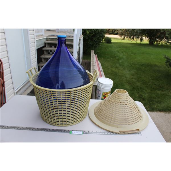 Cobalt Blue Glass Carboy w/Plastic Holder Basket - 22" x 14"