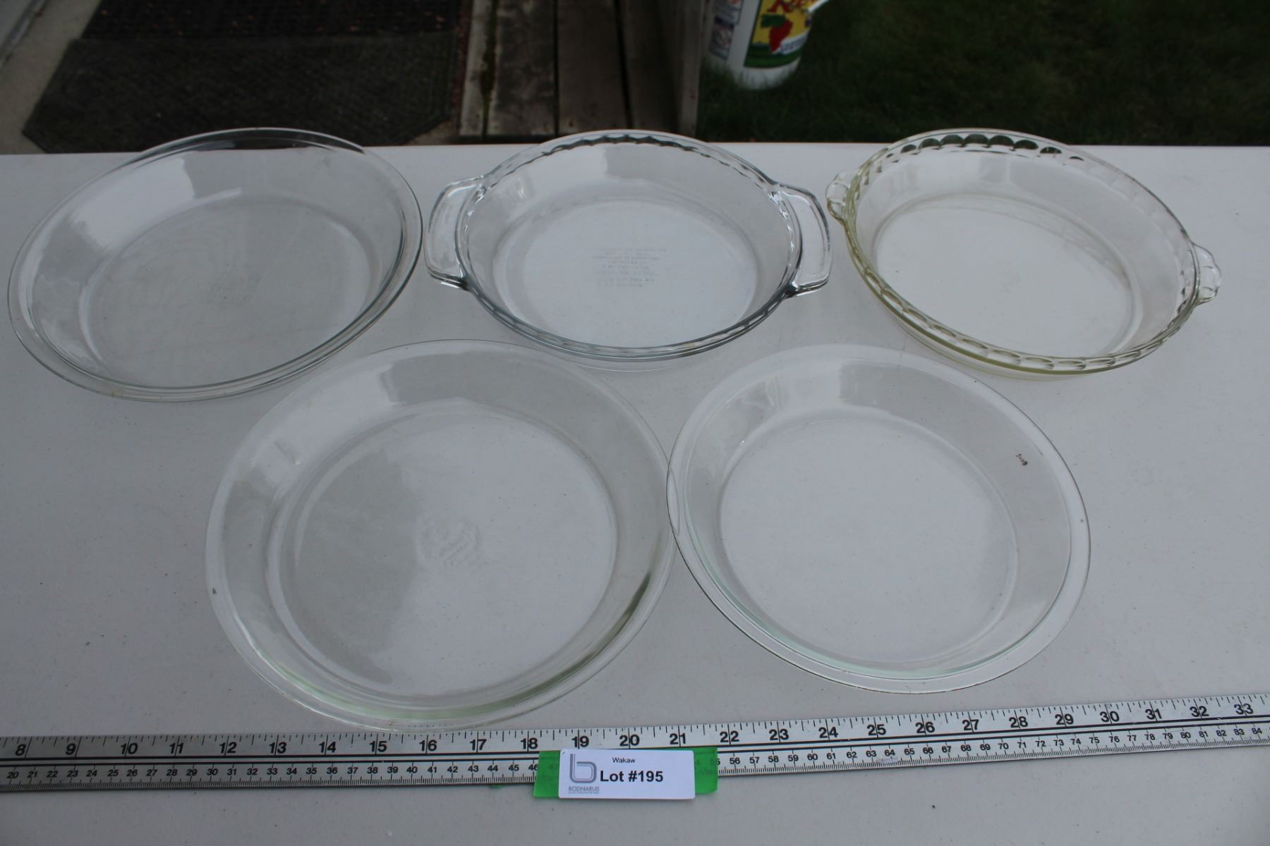(5) Clear Glass PYREX Pie Plates - Various Sizes - Bodnarus Auctioneering
