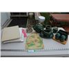 Image 1 : Green Ceramic Teapot & Serving Set, Vintage Calendar Top, Assorted Frames & Cardboard Backings