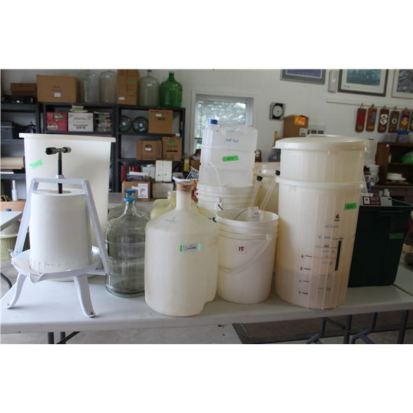 Wine Making Lot: Super Jet Filtering System, Plastic Containers, Press, (2) Glass Carboy, (1) Plasti