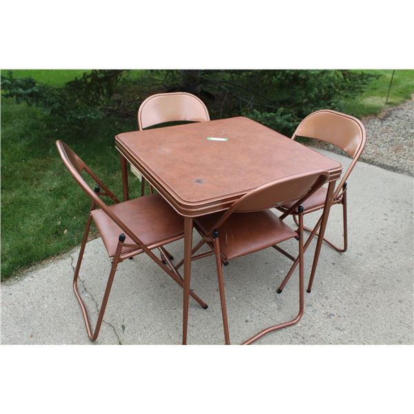 Folding Vintage Card Table - Some Wear & (4) Chairs - Some Wear