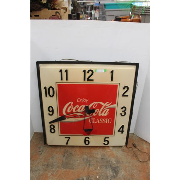 * Coca Cola Electric Light Up Clock - 36" - Hands Need Repair, Has Crack as Pictured - As Is