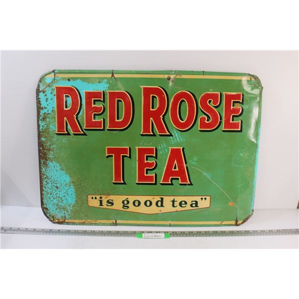 * Red Rose Tea Metal Sign - Some Wear - 27" x 19"