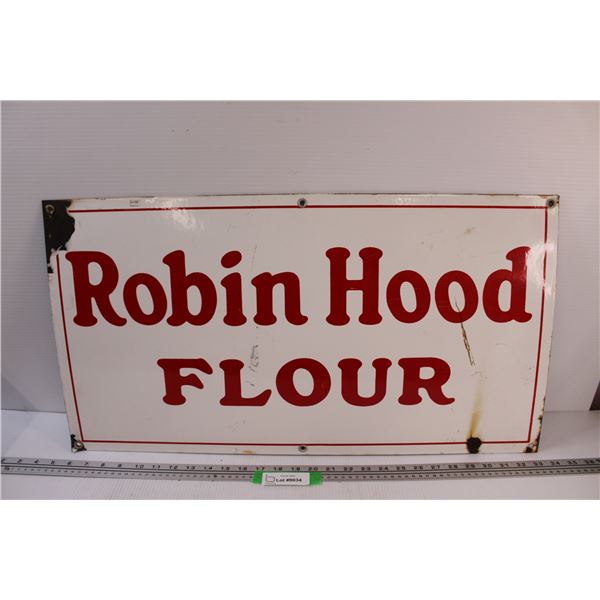 * Robin Hood Flour Enamel Coat Metal Sign - Some Wear - 28" x 15"