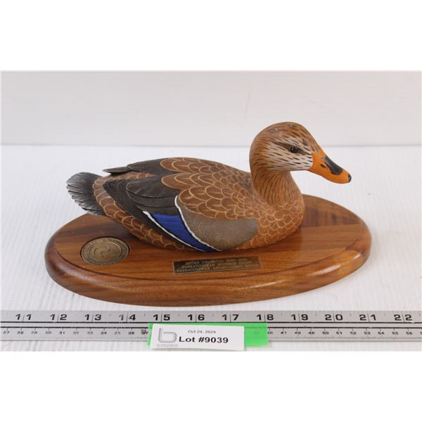 Ducks Unlimited Mounted Wood Duck Decoy By Leroy Royer - 10" Long