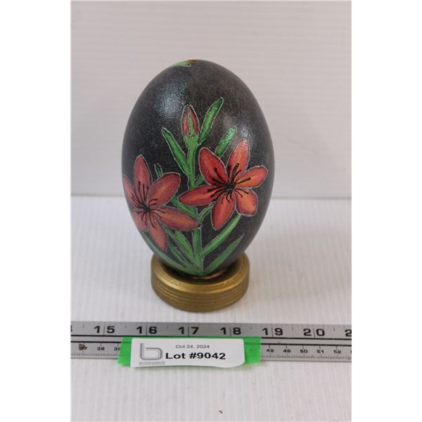 Hand Painted Emu Egg on Stand - 6" Tall