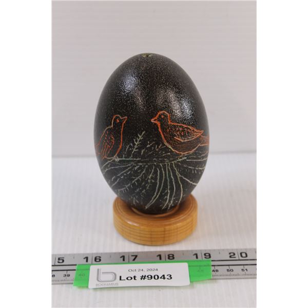 Hand Painted Emu Egg on Stand - 5" Tall