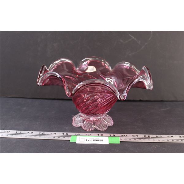 Cranberry Art Glass Bowl - 11" x 5"