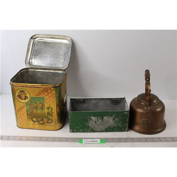 (2) Metal Tins, Teapot no Spout