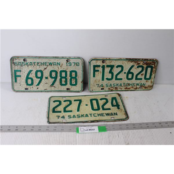(2) Saskatchewan Farm License Plates 1970 and 1974, Saskatchewan License Plate 1974