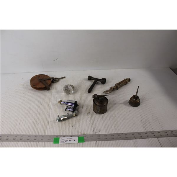(2) Oilers, Bicycle Headlight Generator, Combo Wrench, Assorted Hardware