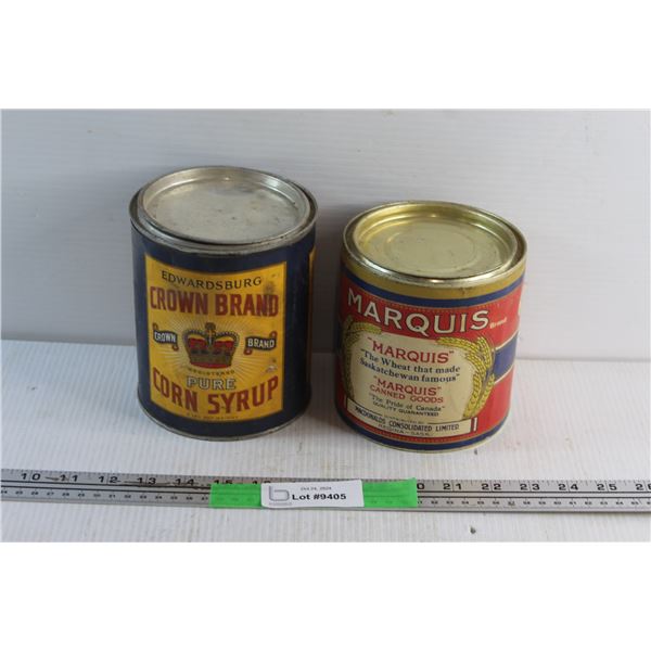 Edwardsburg Corn Syrup and Marquis Canned Goods Vintage Tins