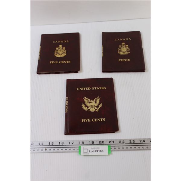 (3) Coin Collector Booklets w/ Various Year Canadian Coins - 1922-1979 5 Cent & 1940-2004 1 Cent