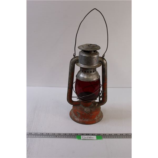 Antique Beacon Railway Signal Lantern w/ No.30 E Red Globe