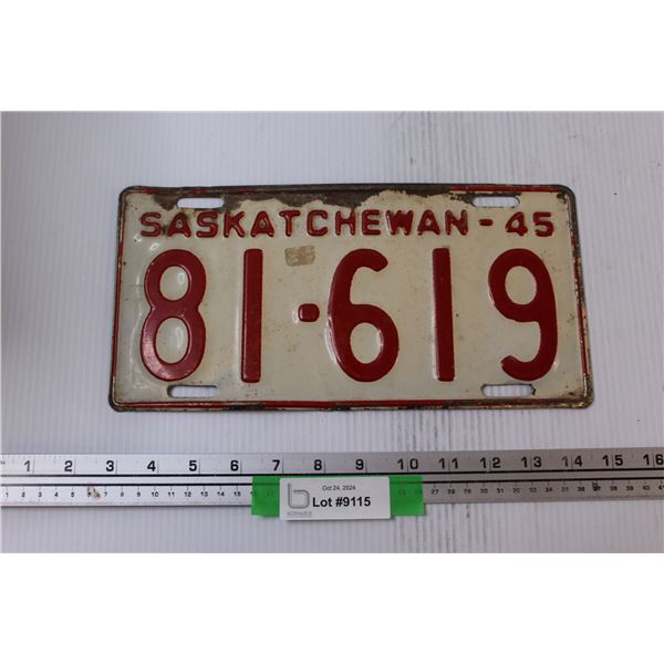 1945 Saskatchewan License Plate
