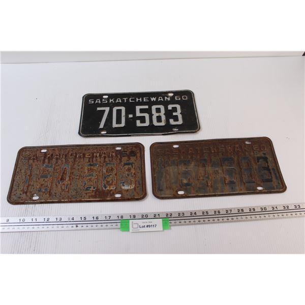 (3) 1960 Saskatchewan License Plates