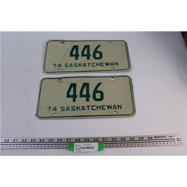 (1 pr) 1974 Three Digit Saskatchewan License Plates