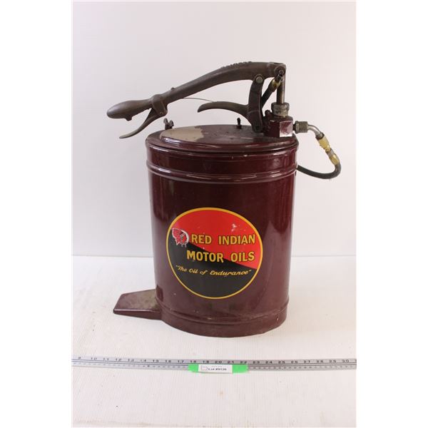 * Alemite "Red Indian Motor Oils" Volume Pump w/Gear Oil