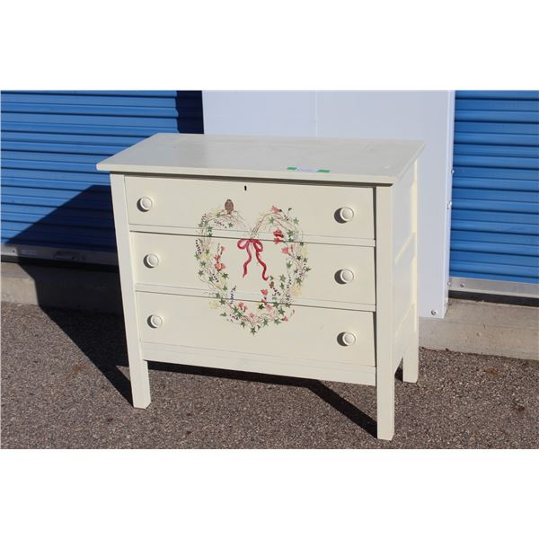*** White Wooden Three Drawer Dresser - 17.5"x36"x33" H