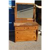 Image 1 : *** Antique Oak Four Drawer Dresser w/Vanity Mirror - 22"x40"x61" H