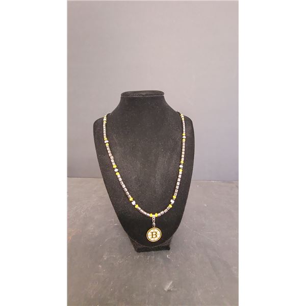 Hematite Beaded Necklace- Boston Bruins