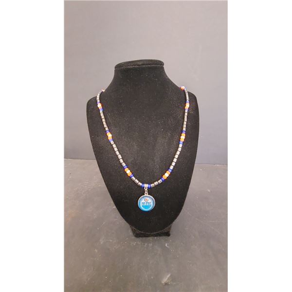 Hematite Beaded Necklace- Edmonton Oilers