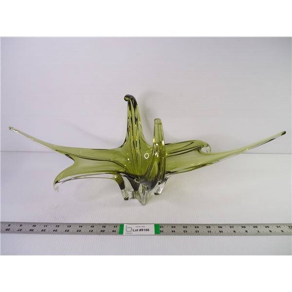 Art Glass MCM Olive Green Centrepiece 1960's 23"Lx10.5"Wx9.5"T