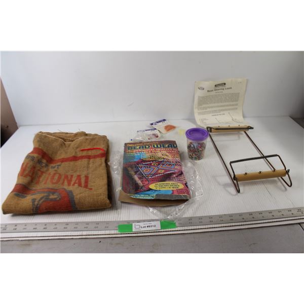 Deluxe Indian Bead Weaving Loom and Assorted Beads And Burlap Sack
