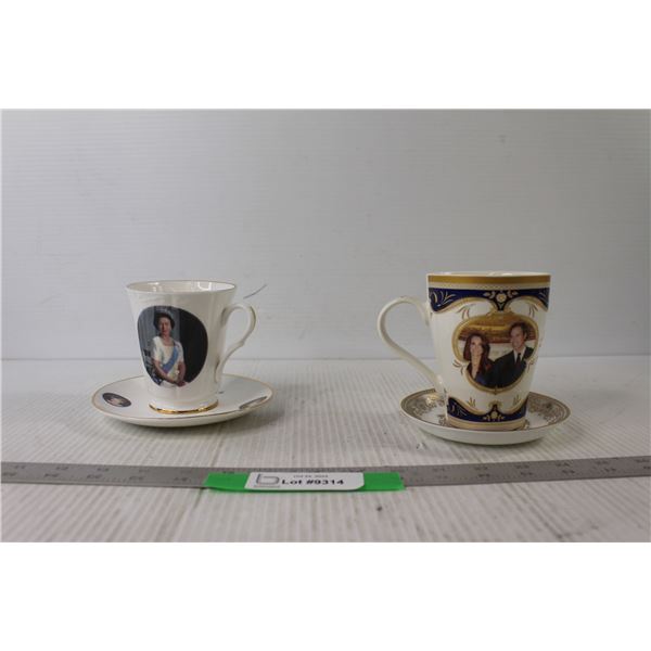 (2) Royal Commemorative Cups and Saucers - Queen Elizabeth II 80th Birthday - Kate and William