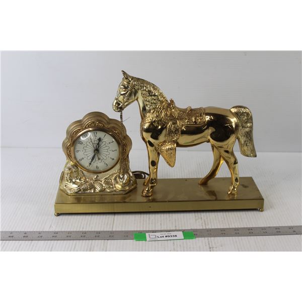 United Brass Plated Horse Clock - Tested Powers On