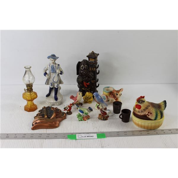 Chicken Egg Salt and Pepper Shakers, Kerosene Lamp, Assorted Animal Decorations