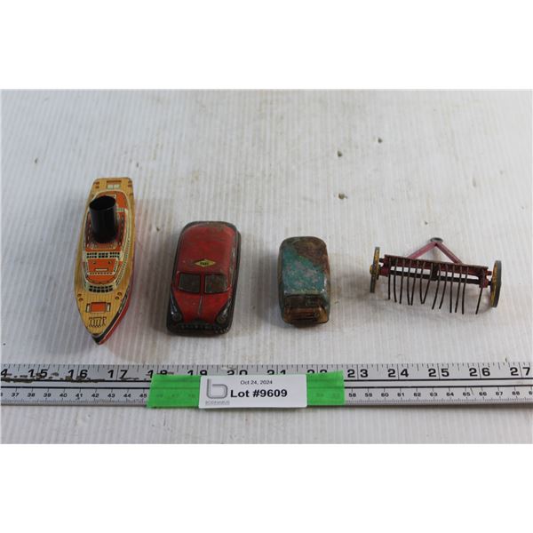 Vintage Dinky Hay Rake and Vintage Tin Toys