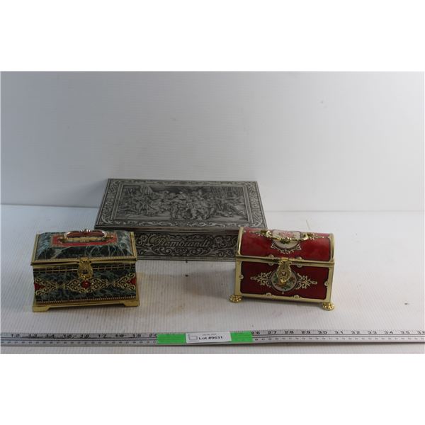 Vintage Decorative Tin Chest, Tin Storage Box and Piggy Bank