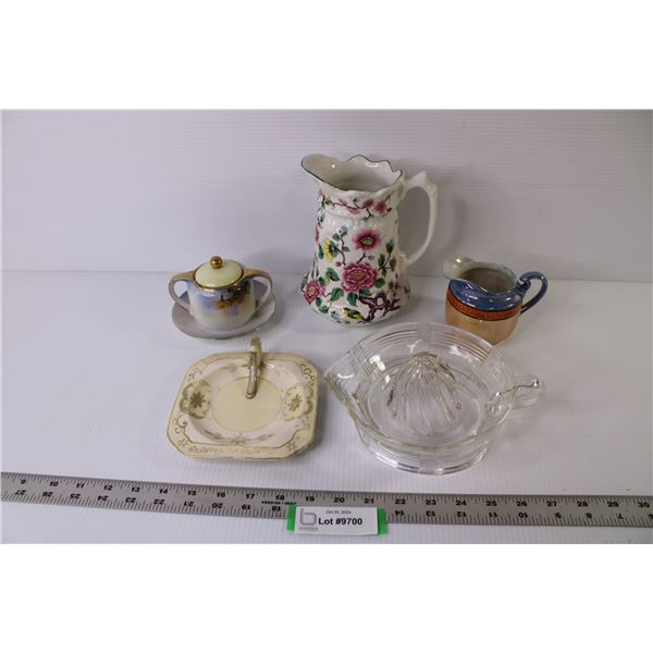 Old Foley Flowered Pitcher - Vintage Lusterware Creamer - Vintage Signed Noritake Hand Painted Sugar