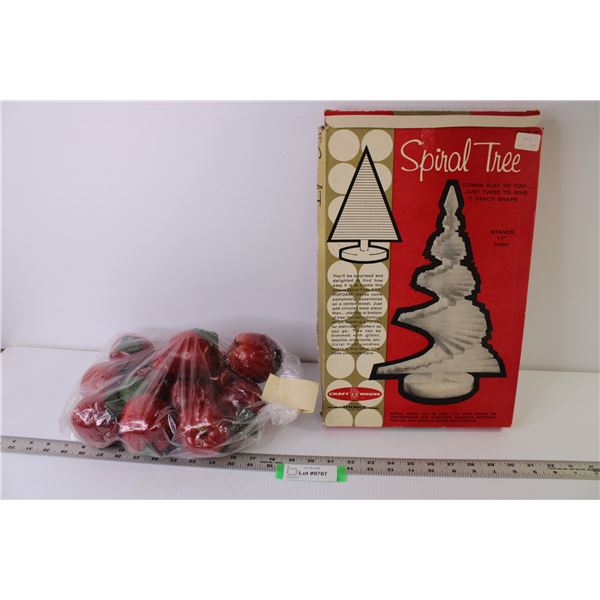 Vintage Spiral Tree (17" high) - Bag of Plastic Apples