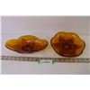 Image 1 : (2) Vintage Hocking Renaissance Amber Gold 10" Celery Dish w/Pebbled Leaves - Scalloped Glass 8" Dis