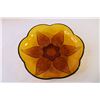 Image 2 : (2) Vintage Hocking Renaissance Amber Gold 10" Celery Dish w/Pebbled Leaves - Scalloped Glass 8" Dis
